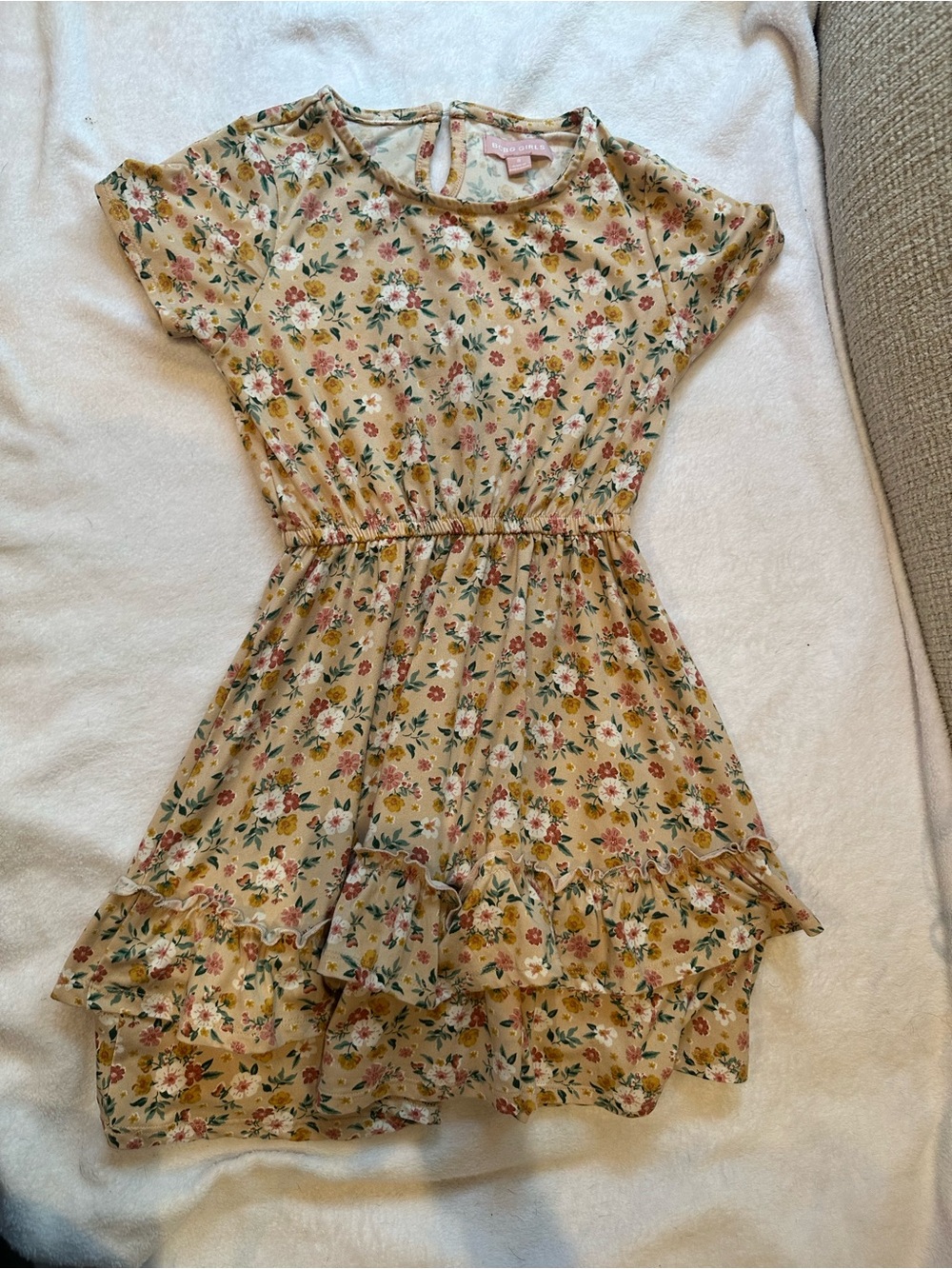 BCBG Girl Floral Cream Ruffle Hem Casual Dress Size 8